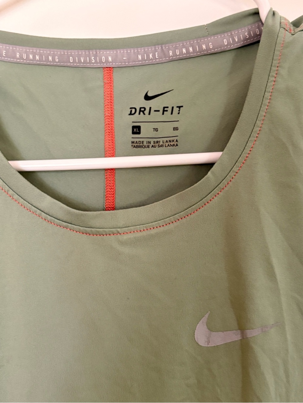 Nike Dri-FIT Light Olive Green Tee with Coral Accents